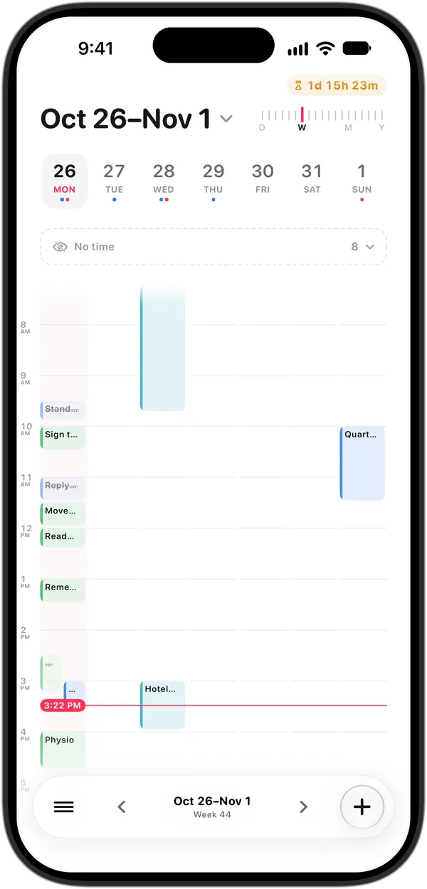 Days zoomed out to the week on iPhone, with the ruler at the top.