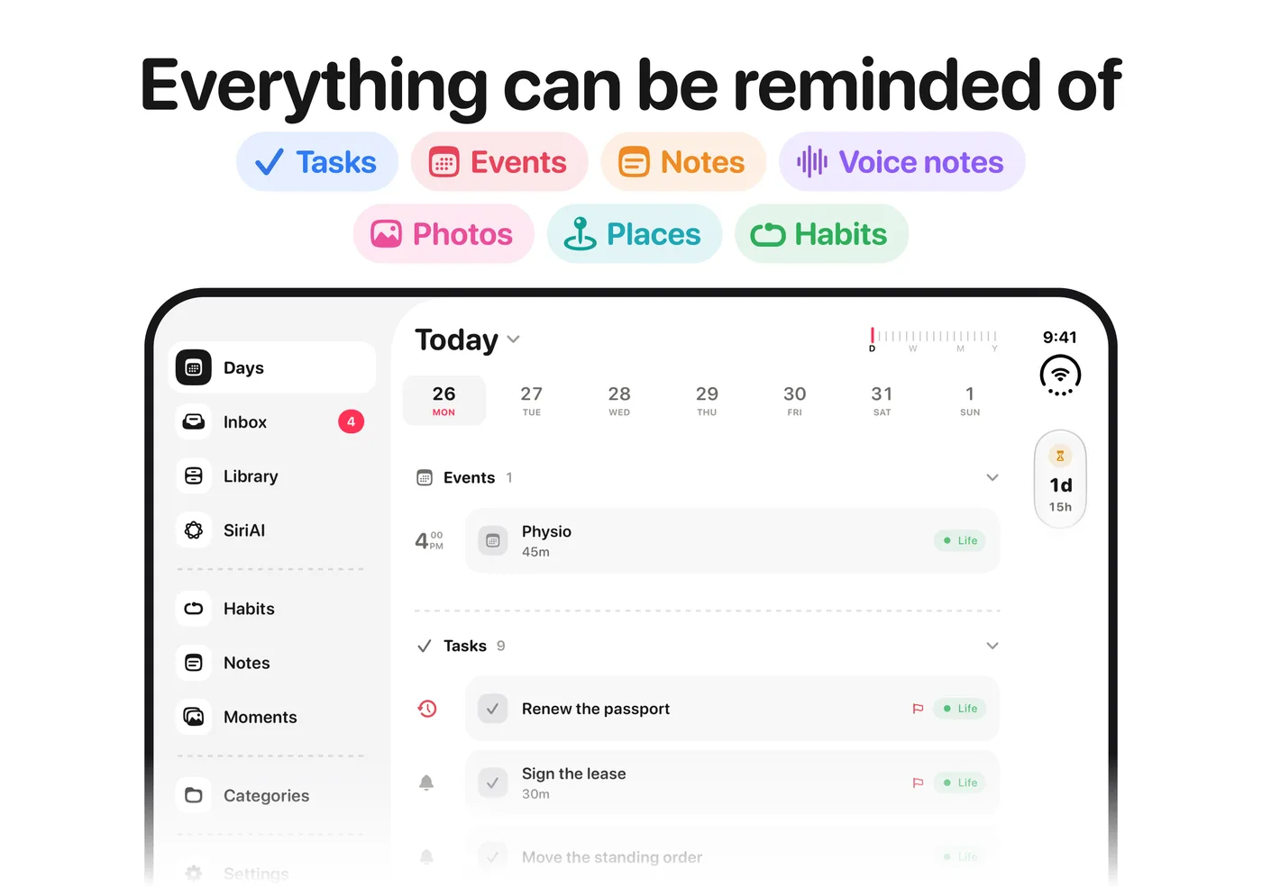 Everything can be reminded of: Today on iPhone Duo, open.