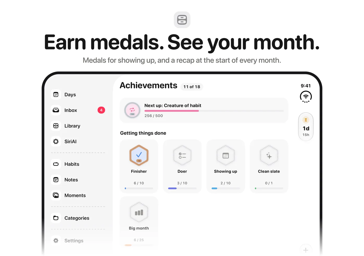 Earn medals and see your month, on iPhone Duo.