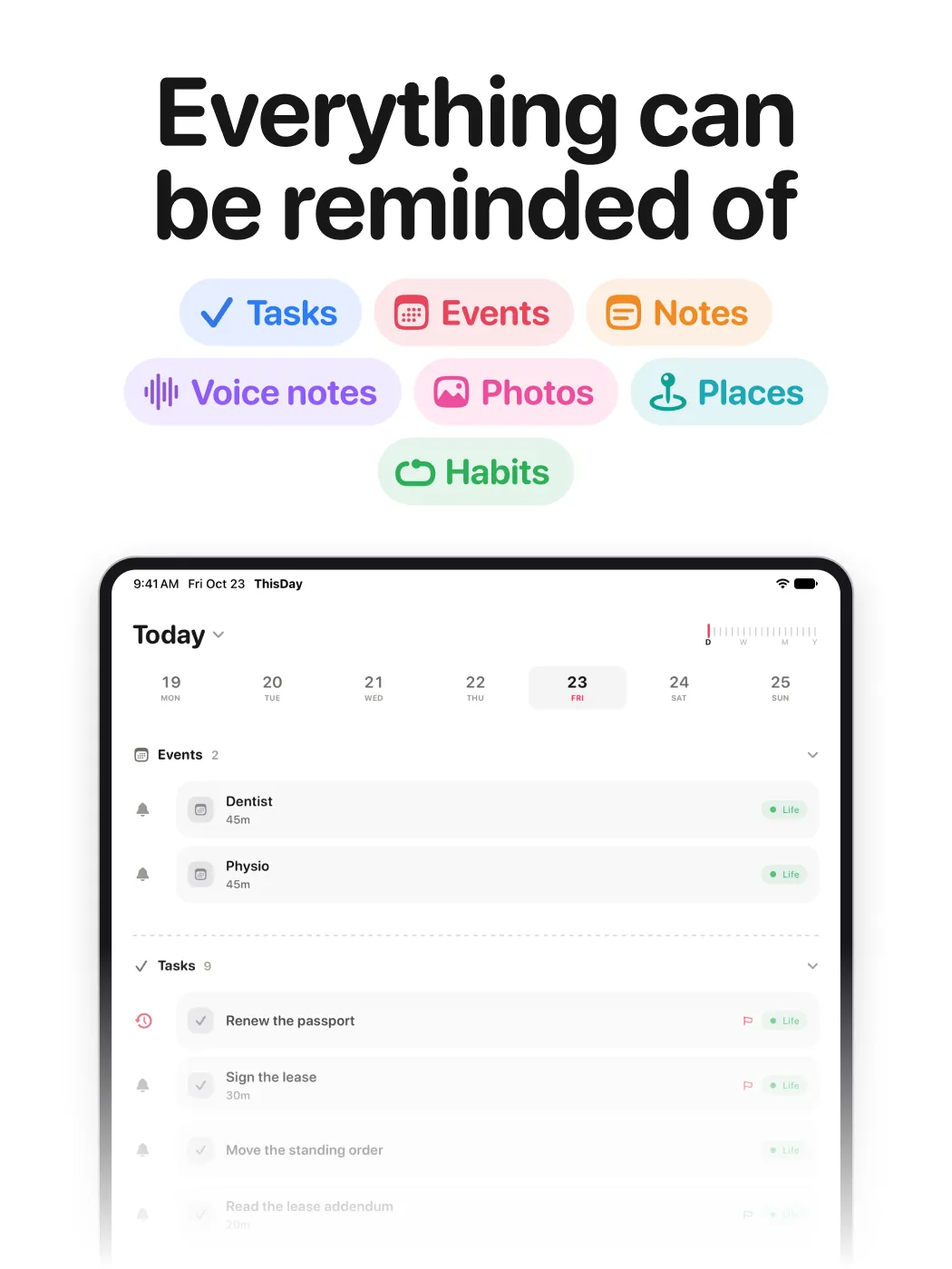 Everything can be reminded of: Today on iPad.