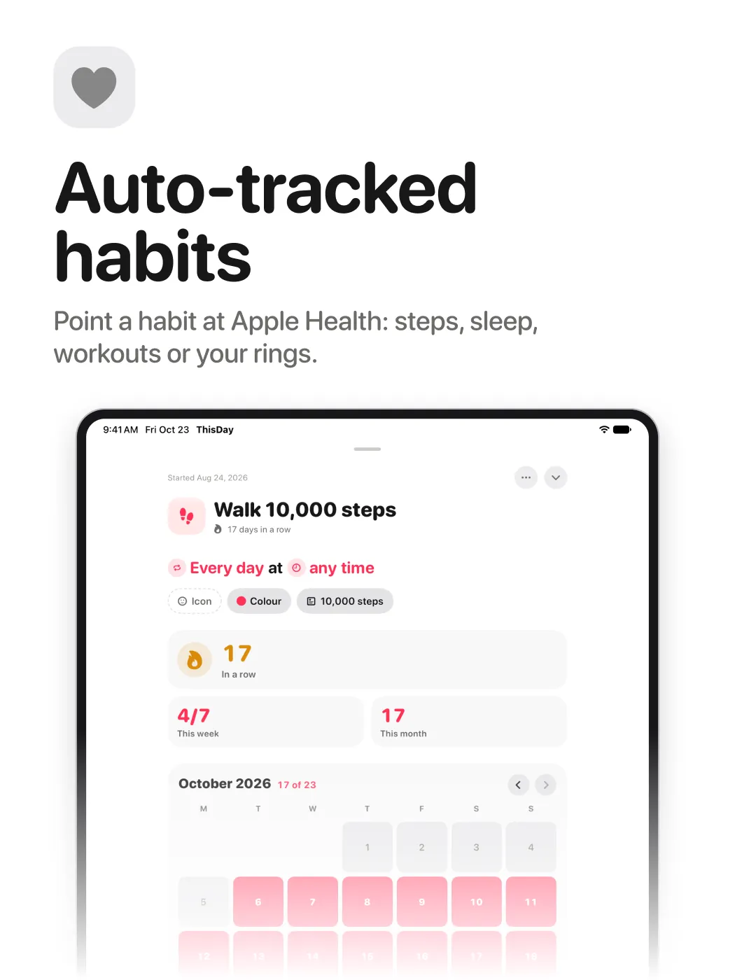 Auto-tracked habits, on iPad.