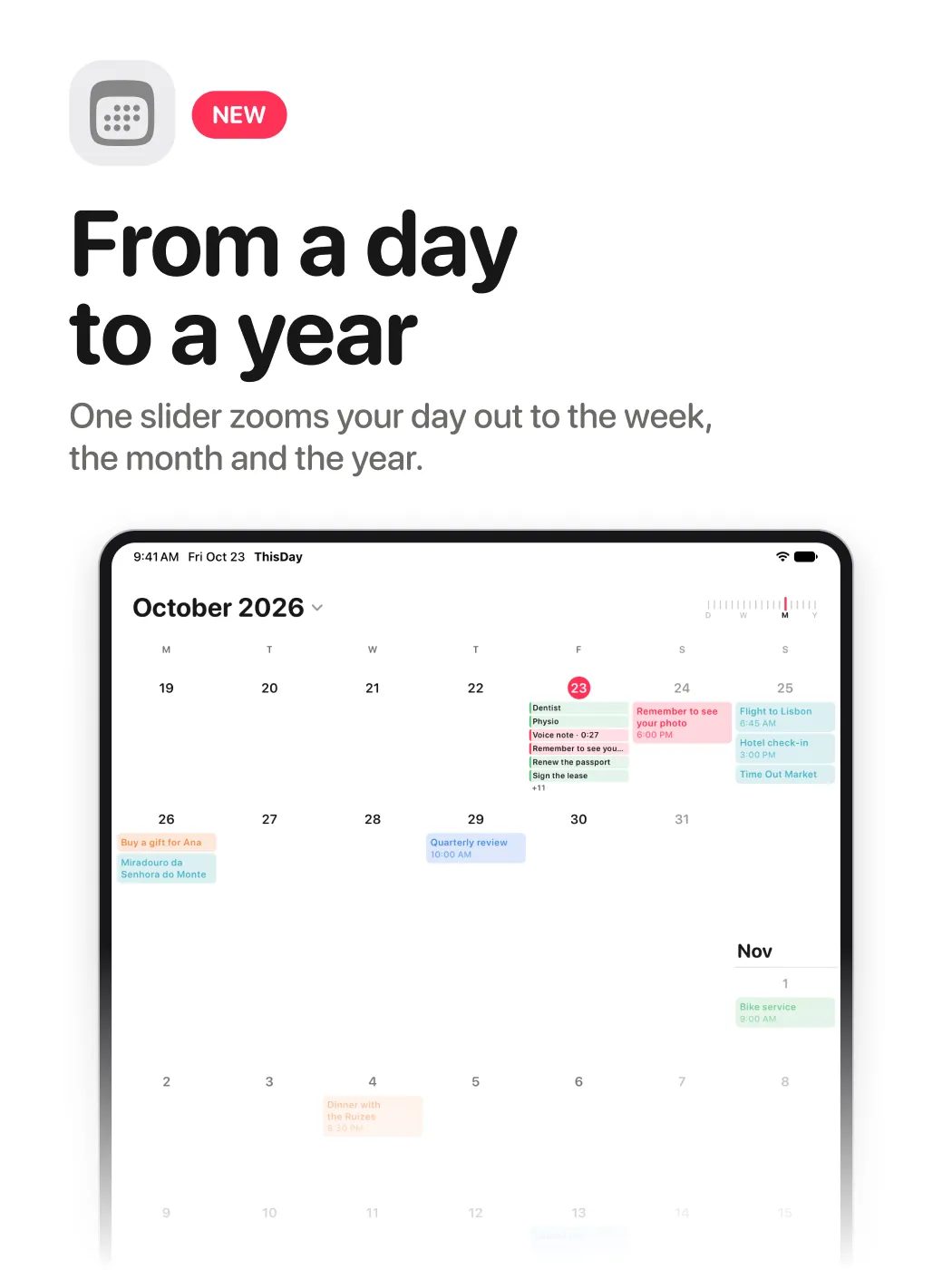 From a day to a year: the zoom ruler on iPad.