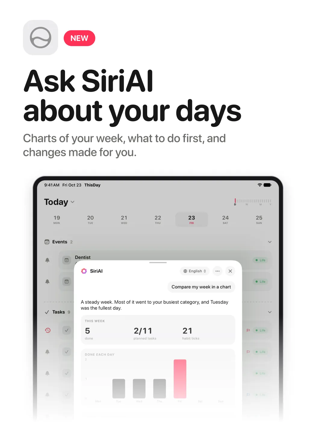 Ask SiriAI about your days, on iPad.