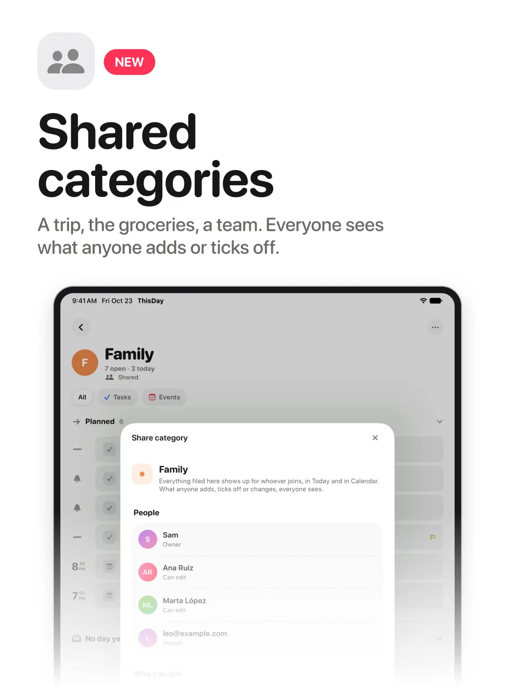 Shared categories, on iPad.