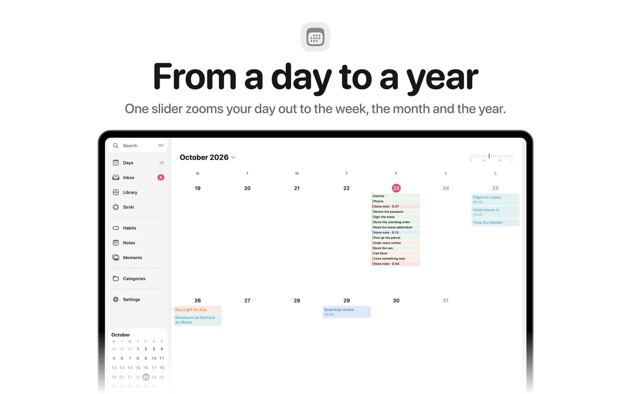 From a day to a year: the month on the Mac.