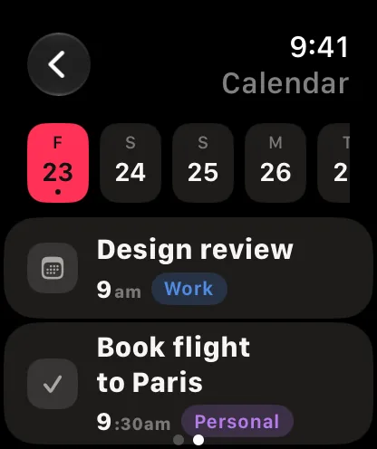 A week of days on Apple Watch.